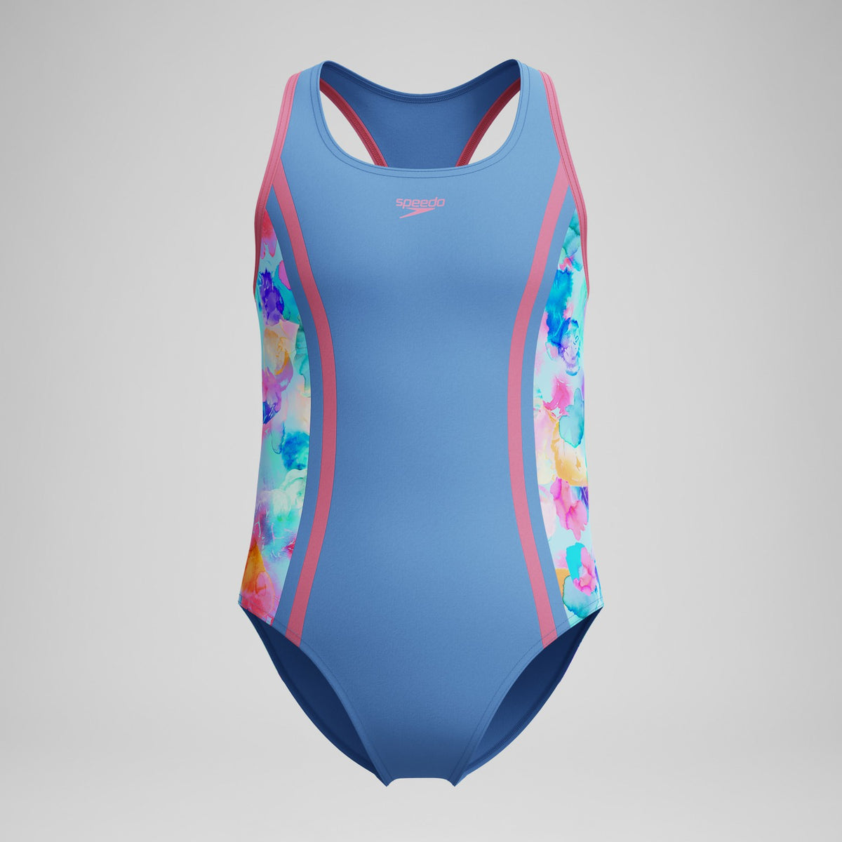 Speedo Girls Printed Spliced Racerback Swimsuit Blue