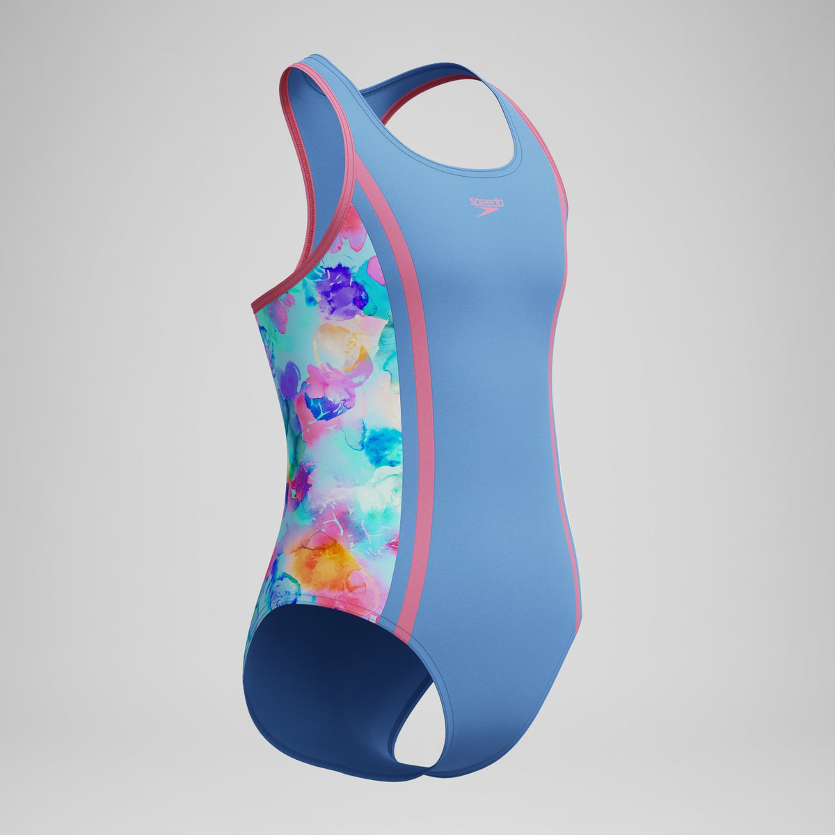 Speedo Girls Printed Spliced Racerback Swimsuit Blue