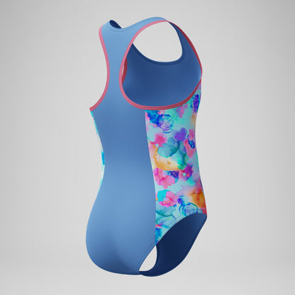 Speedo Girls Printed Spliced Racerback Swimsuit Blue