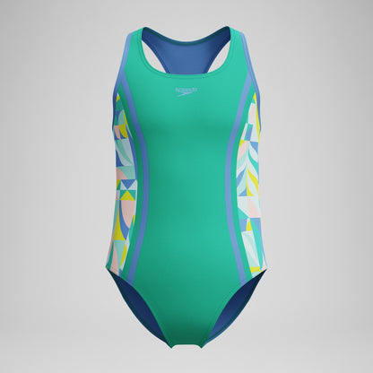 Speedo Girls Printed Racerback Swimsuit Green