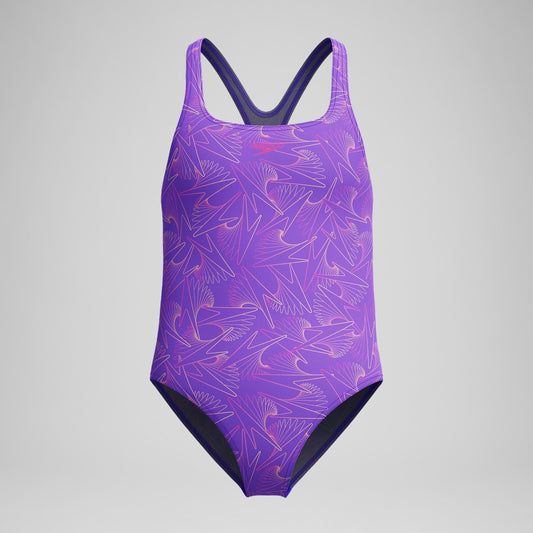 Speedo Girls Hyperboom Medalist Allover Print Swimsuit Purple/Pink