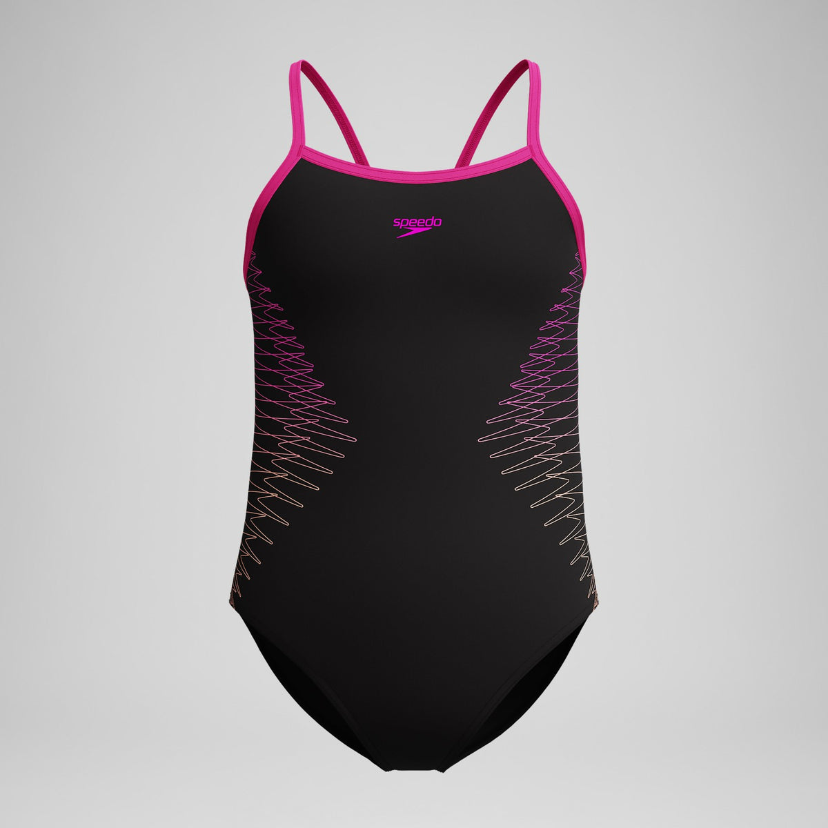 Speedo Girls Plastisol Placement Thinstrap Swimsuit Black/Pink