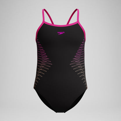 Speedo Girls Plastisol Placement Thinstrap Swimsuit Black/Pink