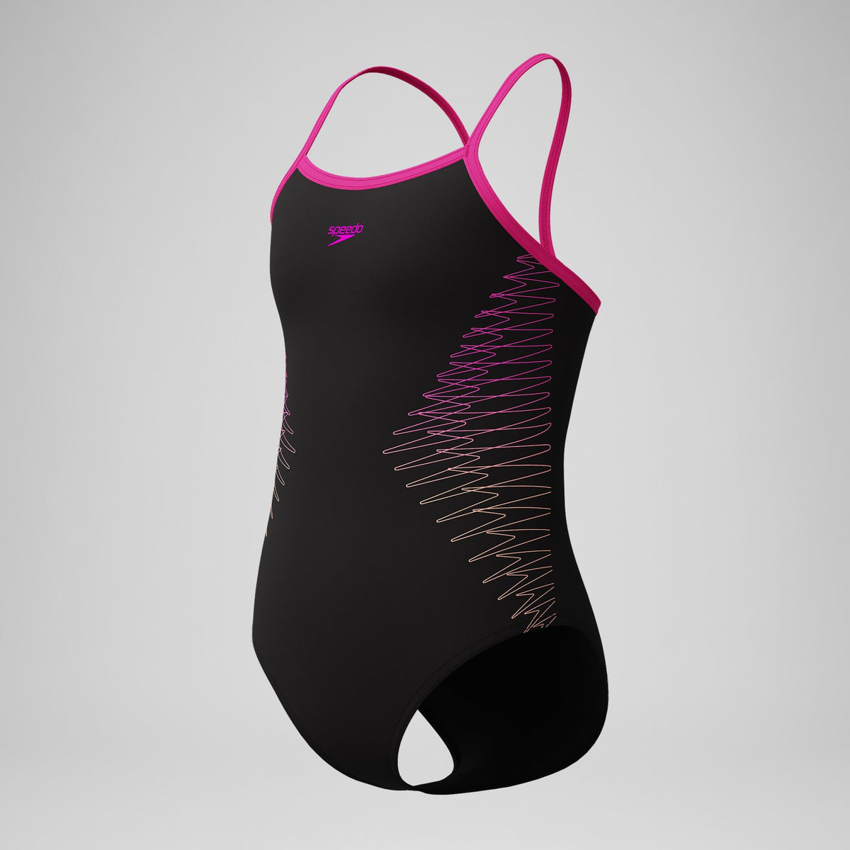 Speedo Girls Plastisol Placement Thinstrap Swimsuit Black/Pink