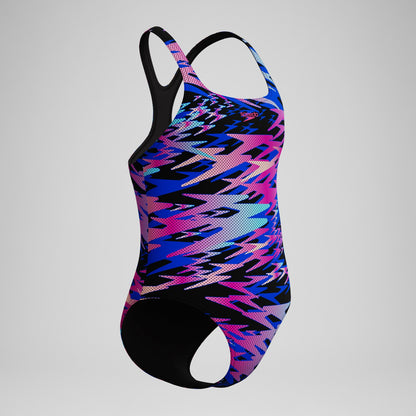 Speedo Girls Hyperboom Printed Medalist Swimsuit Black