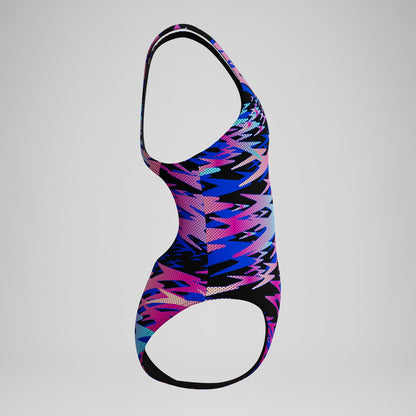 Speedo Girls Hyperboom Printed Medalist Swimsuit Black