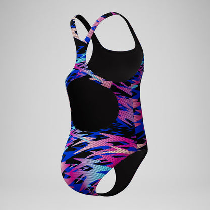 Speedo Girls Hyperboom Printed Medalist Swimsuit Black