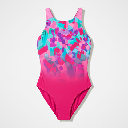 Speedo Girls Printed Pulseback One Piece Pink