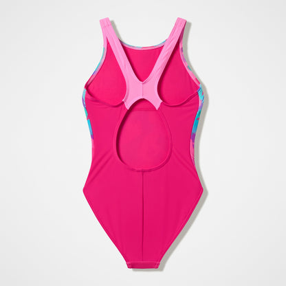 Speedo Girls Printed Pulseback One Piece Pink