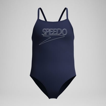 Speedo Girls Endurance+ Logo Thinstrap Swimsuit Navy