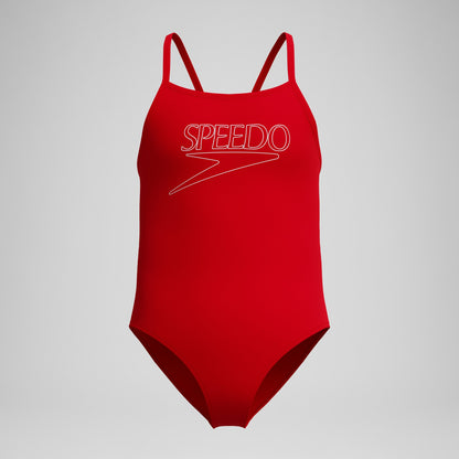 Speedo Girls Endurance+ Logo Thinstrap Swimsuit Red