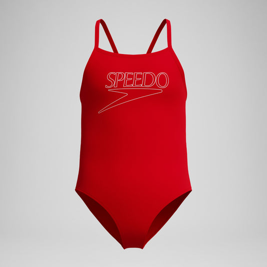 Speedo Girls Endurance+ Logo Thinstrap Swimsuit Red