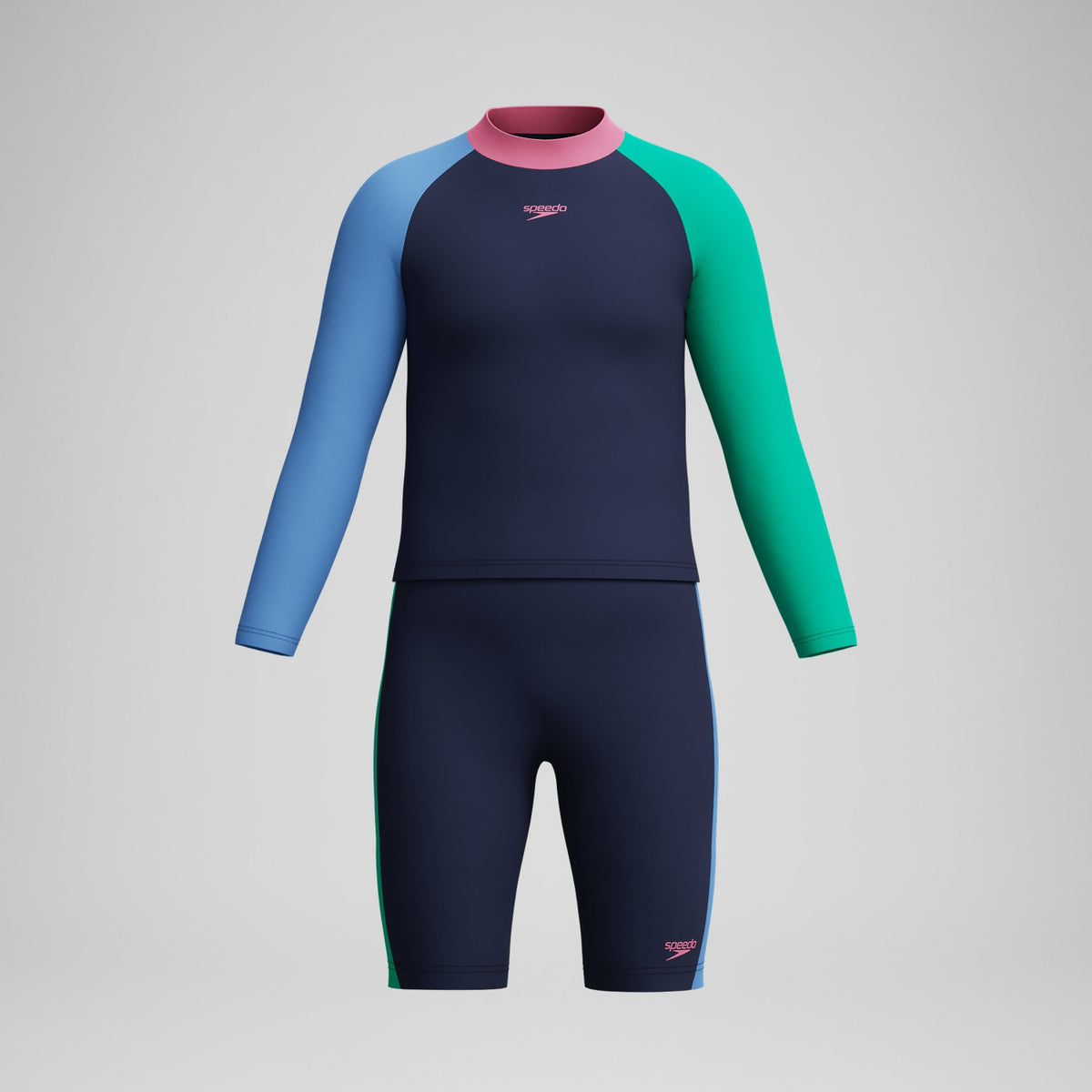 Speedo Girls' Colourblock Rash Top & Jammer Set Black/Pink