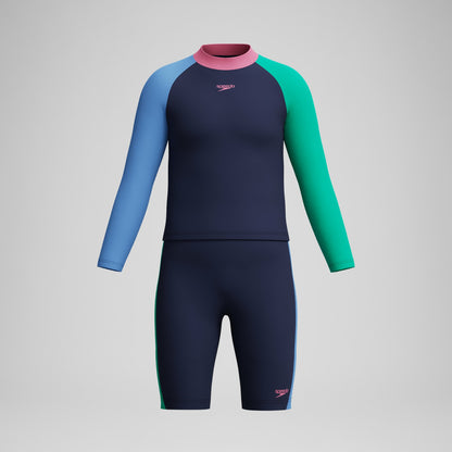 Speedo Girls' Colourblock Rash Top & Jammer Set Black/Pink