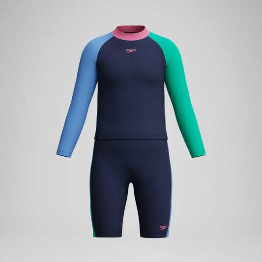 Speedo Girls' Colourblock Rash Top & Jammer Set Black/Pink