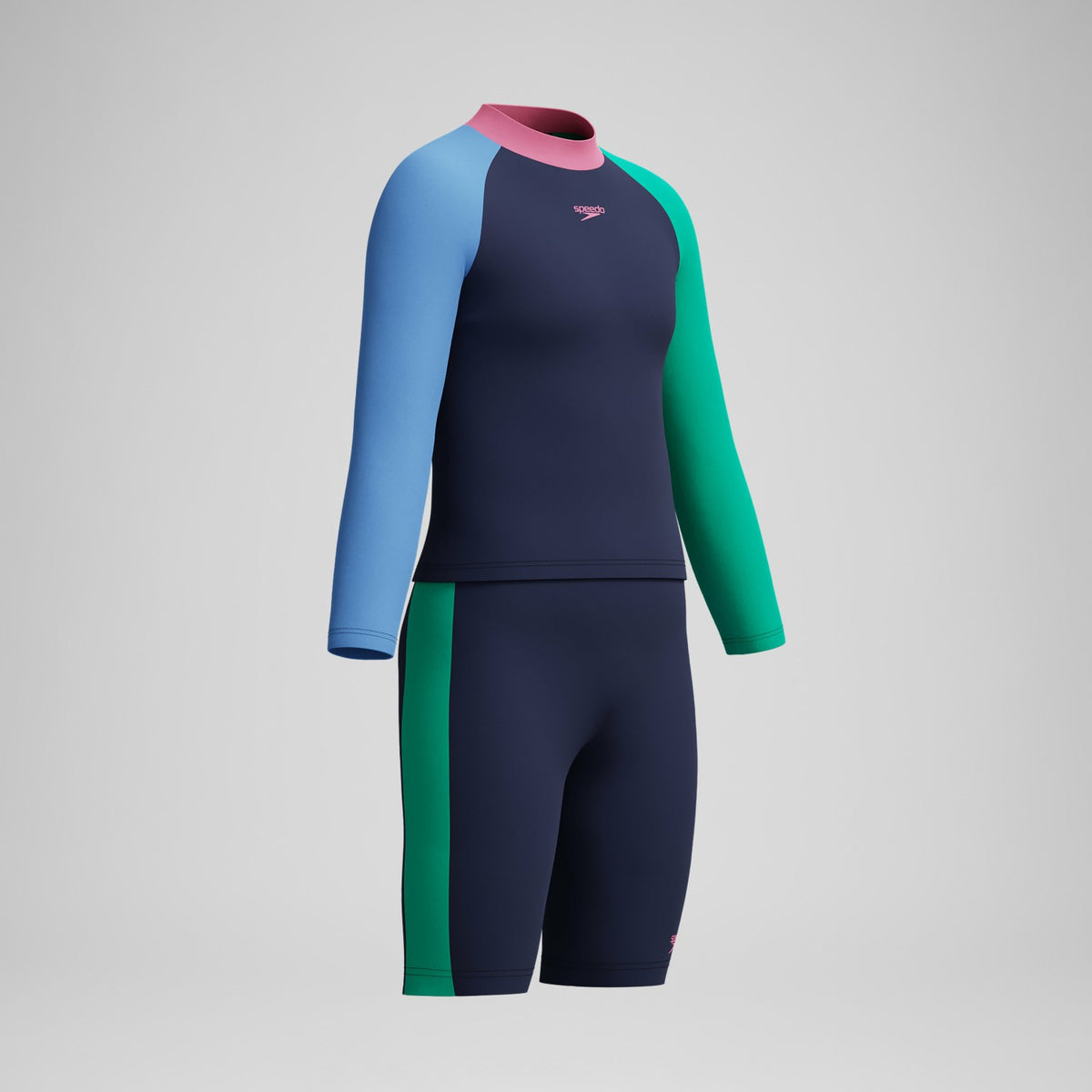 Speedo Girls' Colourblock Rash Top & Jammer Set Black/Pink