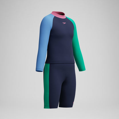 Speedo Girls' Colourblock Rash Top & Jammer Set Black/Pink