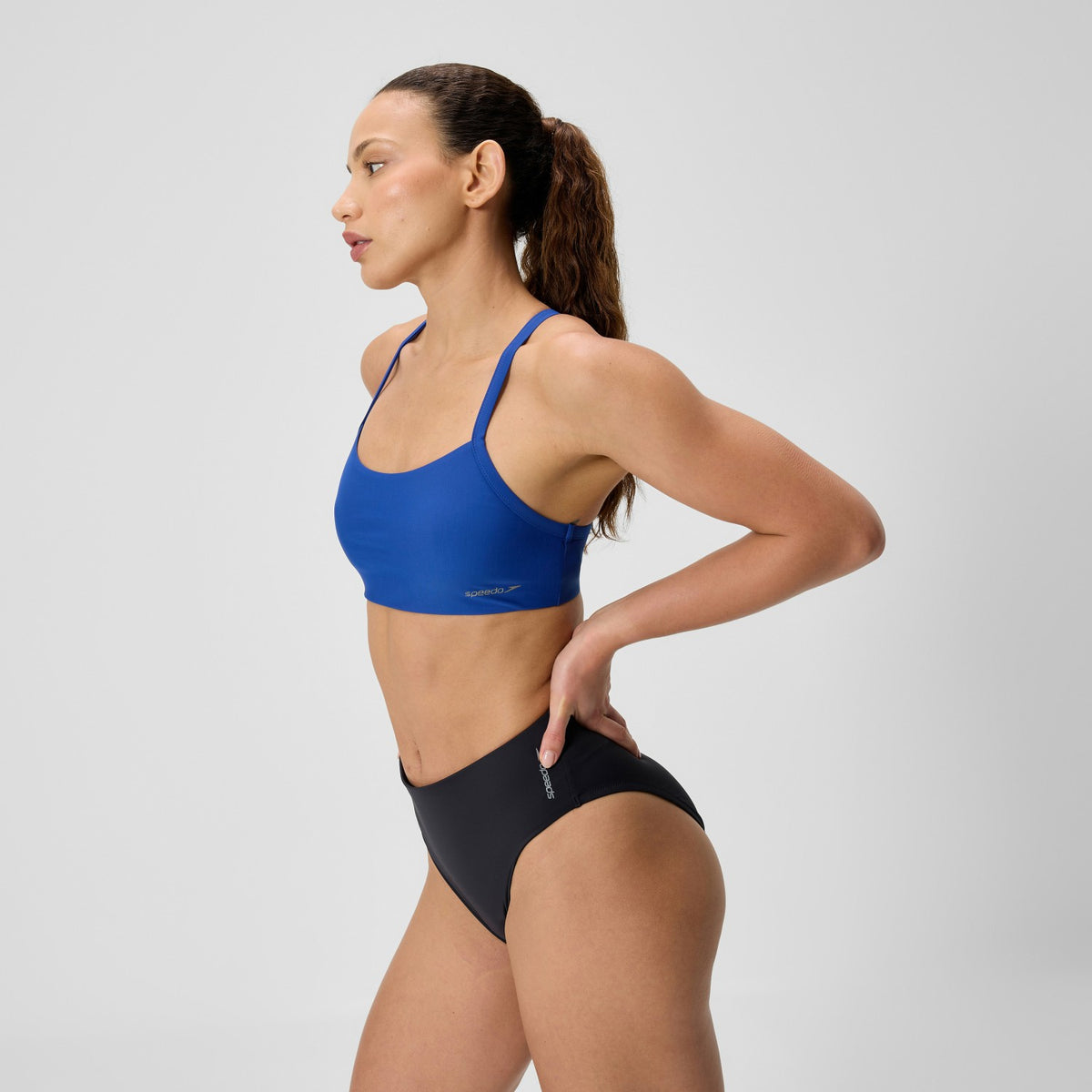 Speedo Solid Racerback Bikini Top Blue