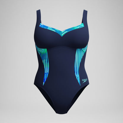 Speedo Shaping Printed LunaElustre Swimsuit Navy /Green