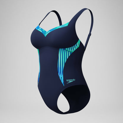 Speedo Shaping Printed LunaElustre Swimsuit Navy /Green