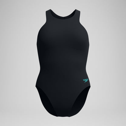Speedo Racer Zip Swimsuit with Swim Bra Black