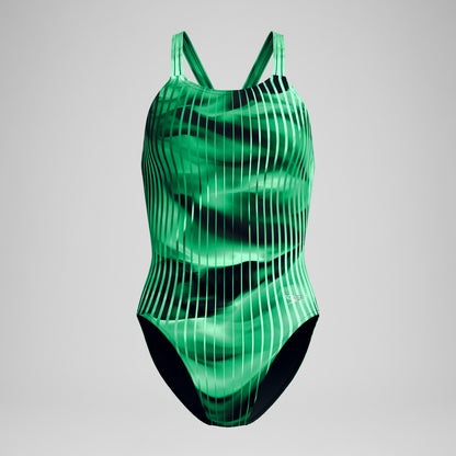 Speedo Club Training Printed Leaderback Swimsuit Green