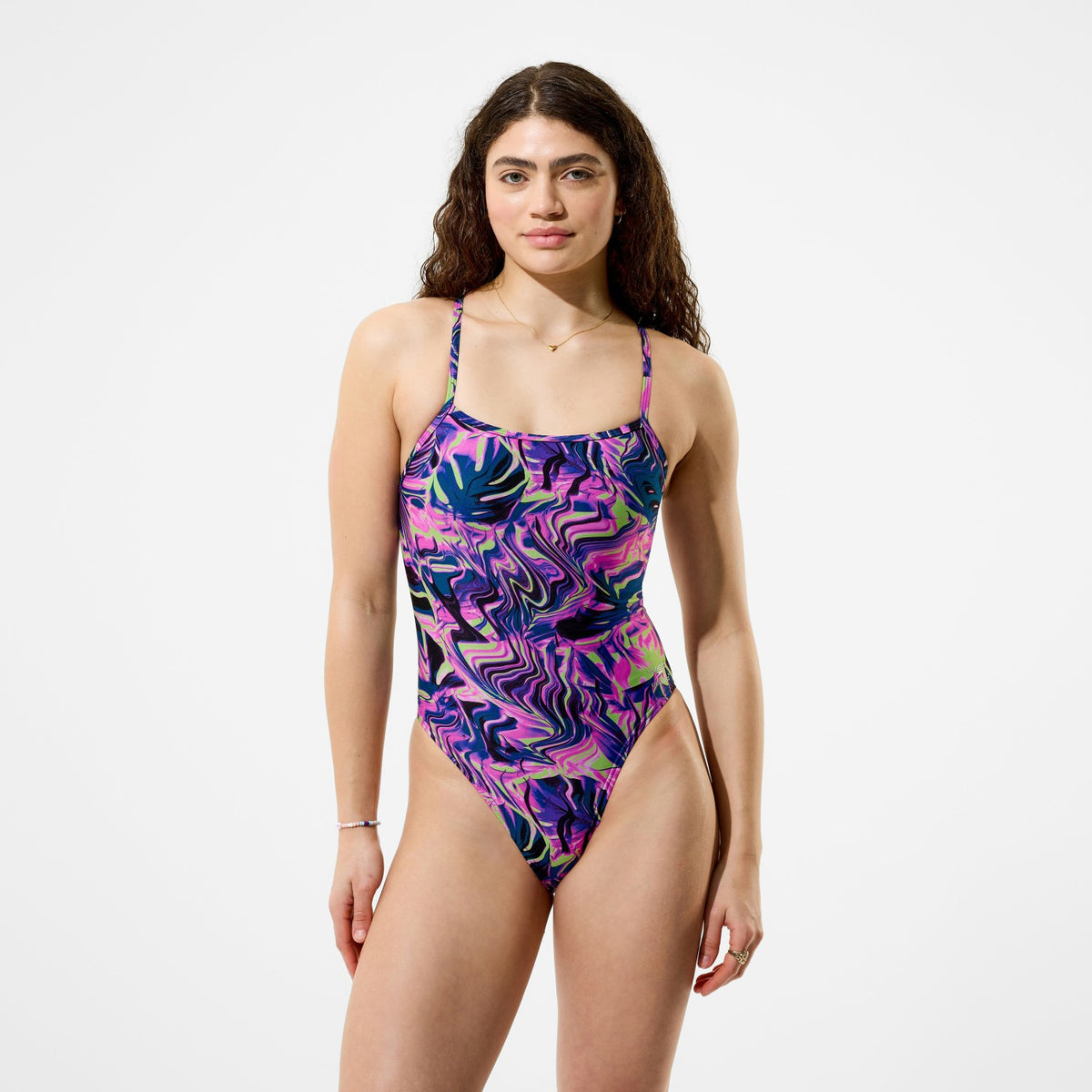 Speedo Club Training Printed Web Back Swimsuit Pink/Navy