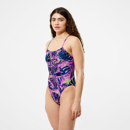 Speedo Club Training Printed Web Back Swimsuit Pink/Navy