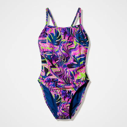 Speedo Club Training Printed Web Back Swimsuit Pink/Navy