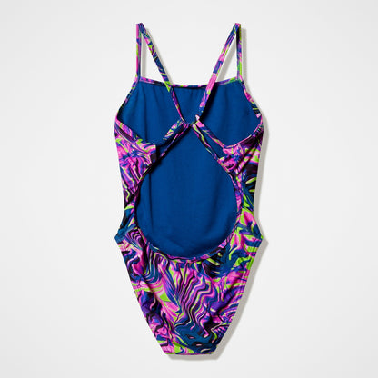 Speedo Club Training Printed Web Back Swimsuit Pink/Navy
