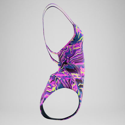 Speedo Club Training Printed Web Back Swimsuit Pink/Navy
