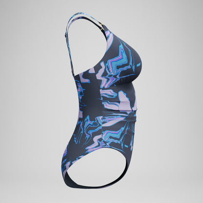 Speedo Shaping Printed V Neck Swimsuit Purple/Grey