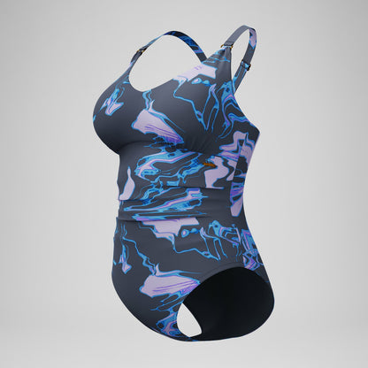 Speedo Shaping Printed V Neck Swimsuit Purple/Grey