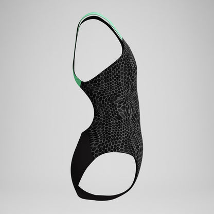 Speedo Girls Allover Powerback Swimsuit Black/Green