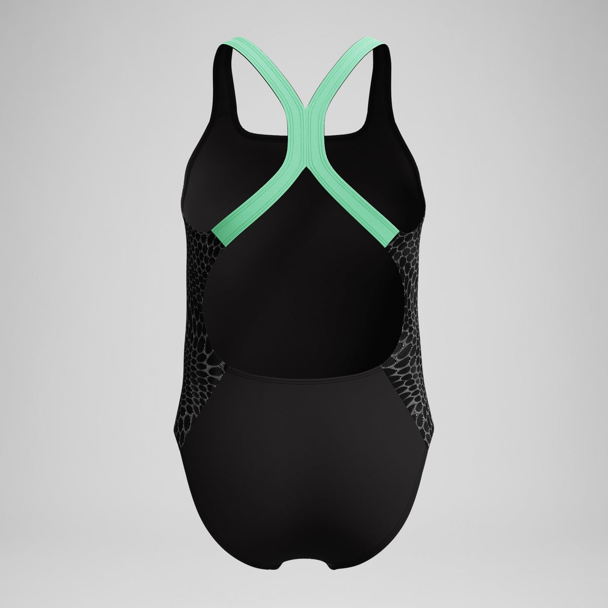 Speedo Girls Allover Powerback Swimsuit Black/Green
