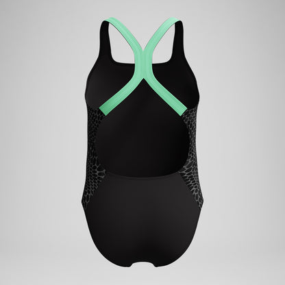Speedo Girls Allover Powerback Swimsuit Black/Green