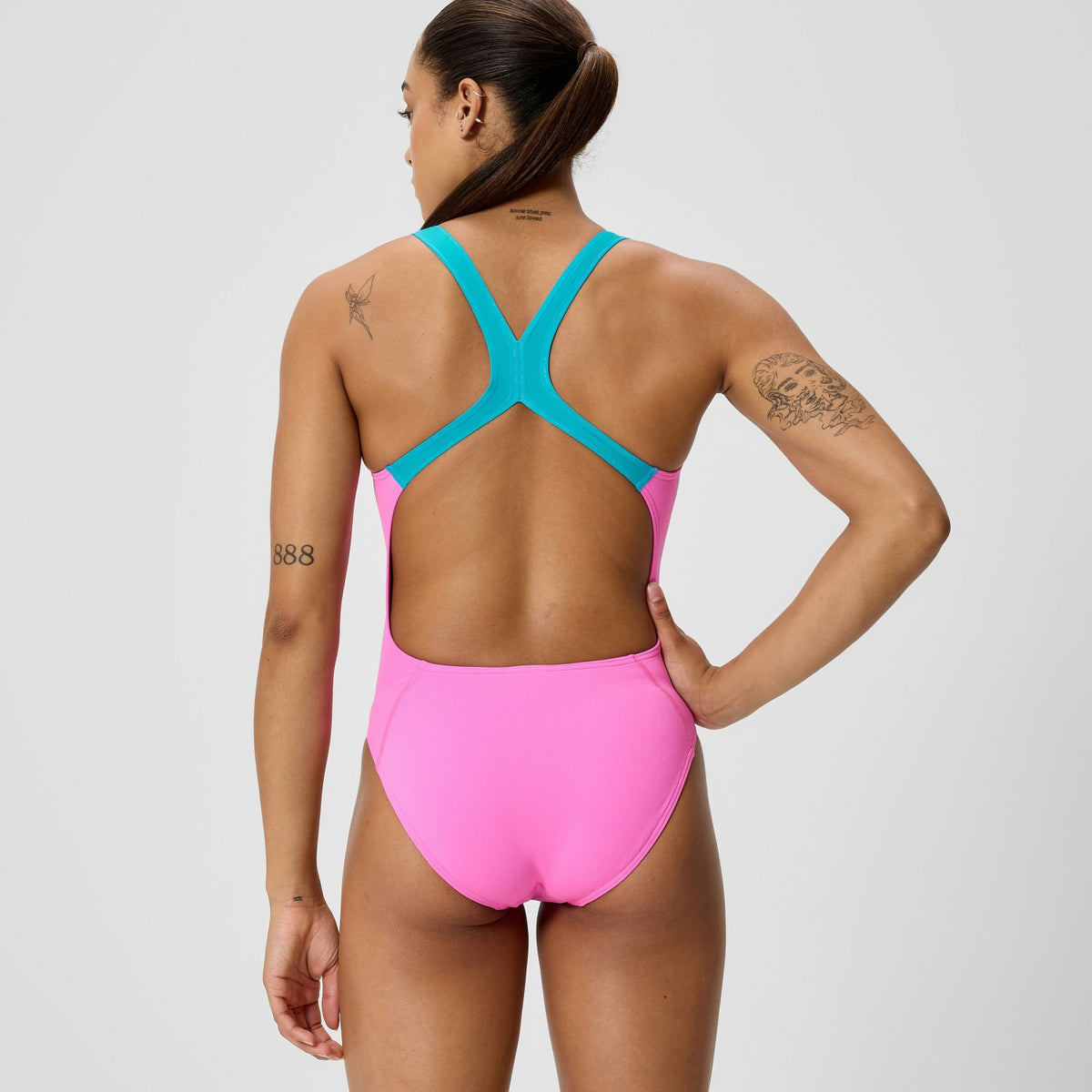 Speedo Club Training Powerback Swimsuit Pink/Blue