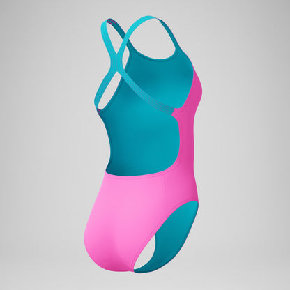 Speedo Club Training Powerback Swimsuit Pink/Blue