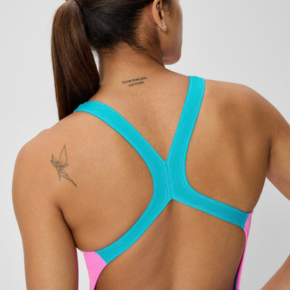 Speedo Club Training Powerback Swimsuit Pink/Blue