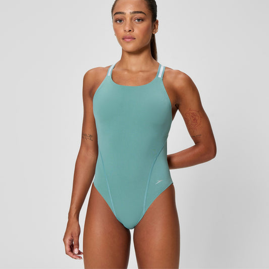 Speedo V Class Performance Back Swimsuit Storm Green