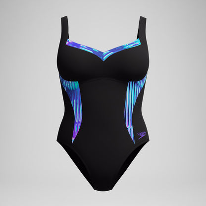 Speedo Shaping Printed LunaElustre Swimsuit Black/Purple