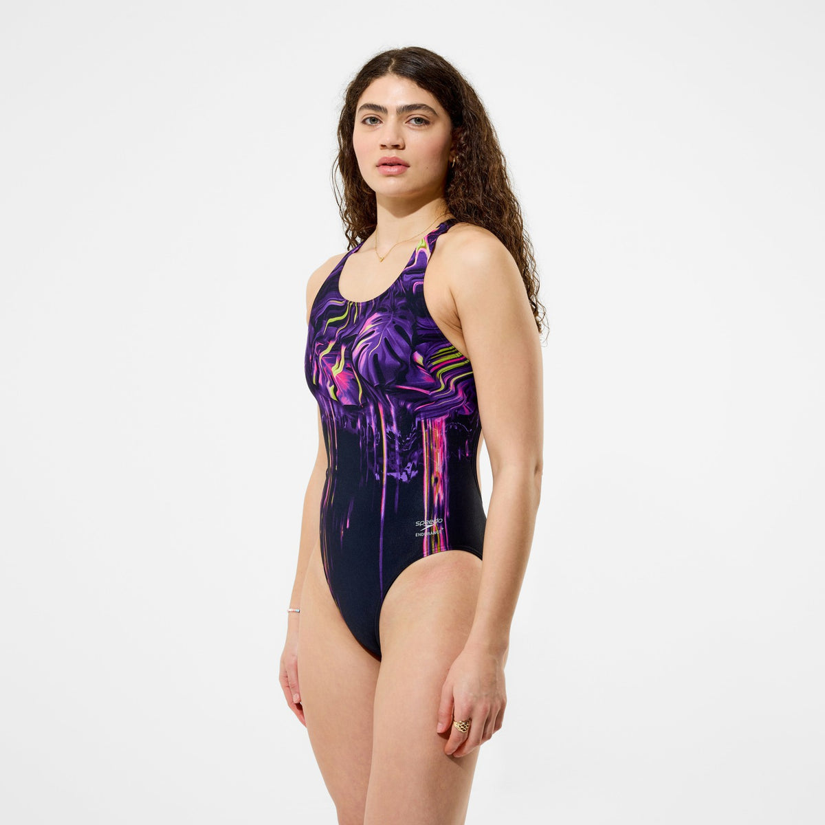 Speedo Club Training Printed Powerback Swimsuit Purple/Black