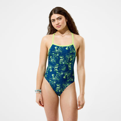 Speedo Club Training Printed Turnback Swimsuit Blue/Green