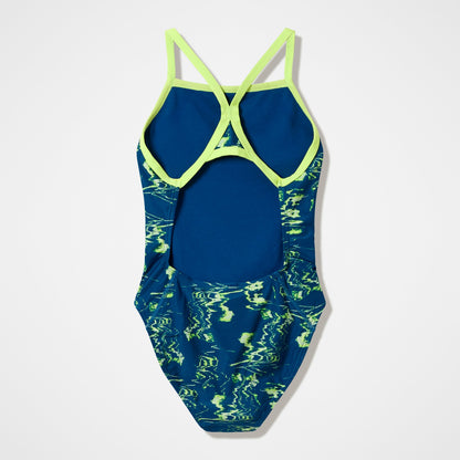 Speedo Club Training Printed Turnback Swimsuit Blue/Green