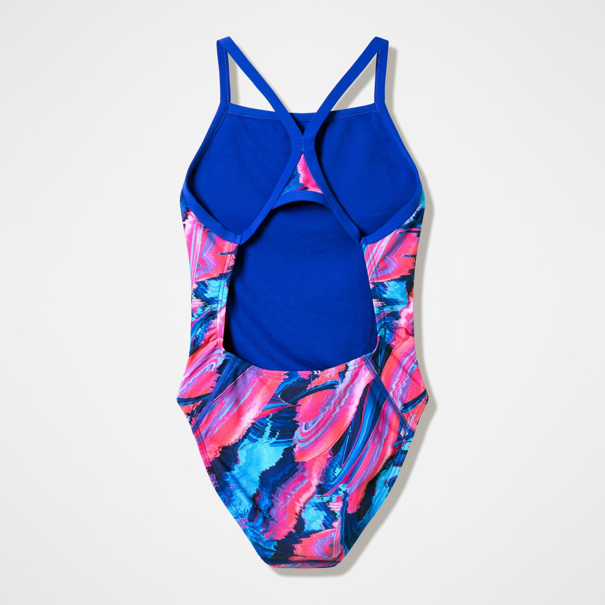 Speedo Club Training Printed Turnback Swimsuit Blue/Pink