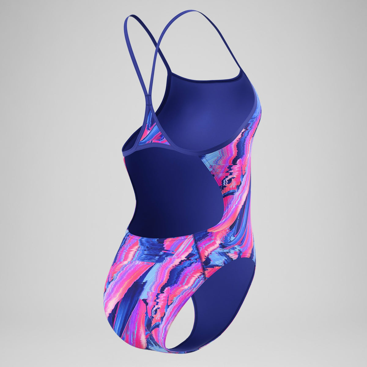 Speedo Club Training Printed Turnback Swimsuit Blue/Pink