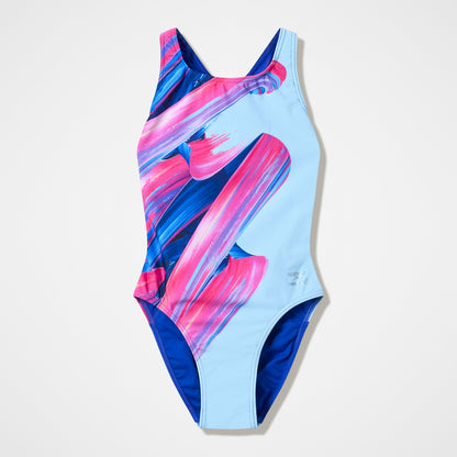 Speedo Club Training Printed Powerback Swimsuit Blue/Pink