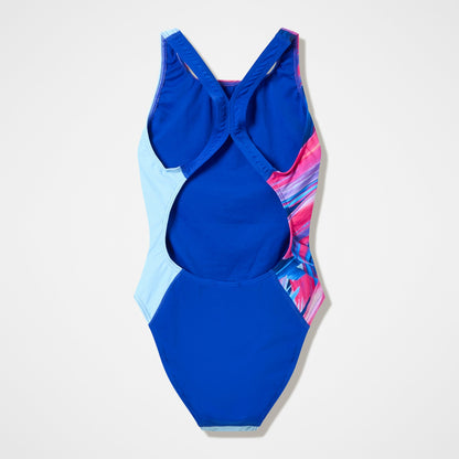 Speedo Club Training Printed Powerback Swimsuit Blue/Pink