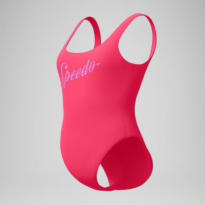 Speedo Logo Deep U-Back Swimsuit Pink