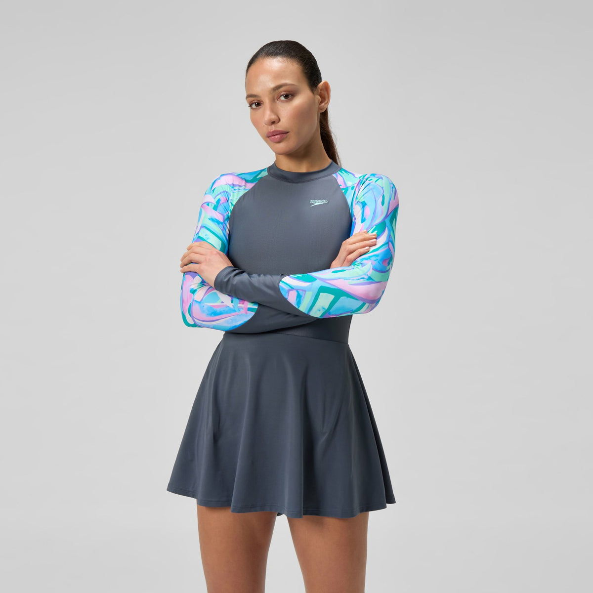 Speedo Long Sleeve Swim Dress Grey/Turquoise